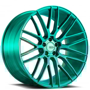 22" Staggered Savini Wheels Black Di Forza BM13 Custom Brushed Teal Rims