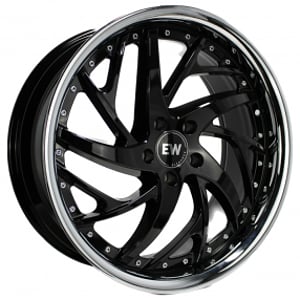 20" Elegance Wheels Winner Gloss Black with Stainless Steel Lip Flow Formed Floating Cap Rims