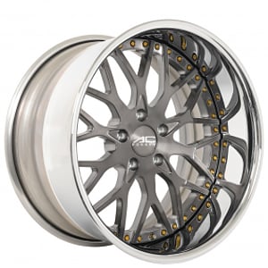 20" Staggered AC Forged Wheels ACF701 Brushed Dark Graphite with Chrome Lip and Gold Hardware Rims 