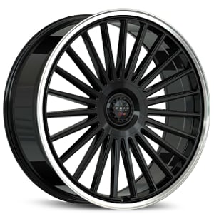 24" Koko Kuture Wheels Parlato Gloss Black with Polished Lip Flow Formed Spindle Cap Rims