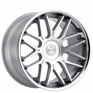 20" Staggered Blaque Diamond Wheels BD-27 Silver Machined with Chrome SS Lip Rims 