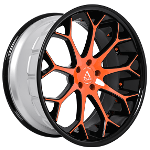 22" Staggered Azad Wheels AZ99 Custom Gloss Black with Mango Orange Face Accents Rims