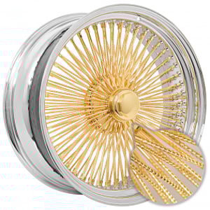 20x8" LA Wire Wheels Standard Diamond Cut 150-Spoke Straight Lace Chrome with American Gold Plating Center Rims