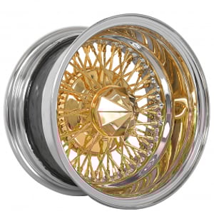 14x7" LA Wire Wheels Reverse 72-Spoke Cross Lace Chrome with American Gold Plating Center Rims 
