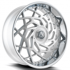 24" Azad Wheels AZ Reign Brushed Silver with Chrome SS Lip Floating Cap Rims