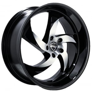 22" Elegance Wheels Danger Gloss Black with Machined Center and Gloss Black Lip Rims
