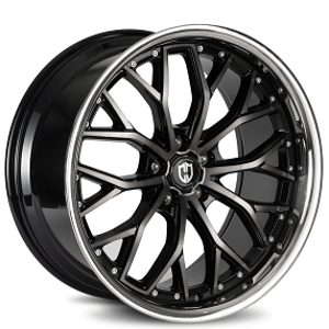 20" Staggered Curva Wheels CFF76 Gloss Black Machined Face with Dark Tint and SS Lip Flow Forged Rims