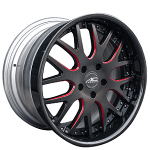 20" AC Forged Wheels ACF709 Matte Black Red Milled with Gloss Black Lip Three Piece Rims