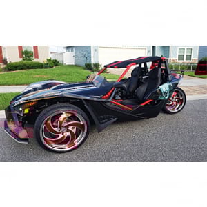 22" Staggered Strada Wheels Retro 5 Candy Red Milled with SS Lip Polaris Slingshot / 3-Wheeler Rims