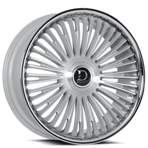 24" Dolce Luxury Wheels Razzo Gloss Silver with Brushed Face and SS Lip Floating Cap Rims