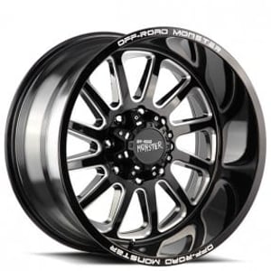 20" Off Road Monster Wheels M17 Gloss Black Milled Rims 
