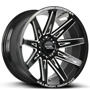 20" Off Road Monster Wheels M25 Gloss Black Milled Rims