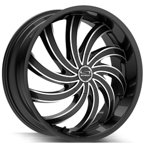 24" Strada Wheels Flame Gloss Black Milled Rims