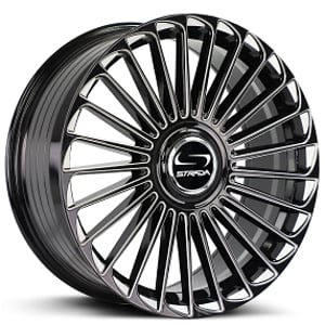 22" Strada Wheels Martello Gloss Black Milled Flow Formed Floating Cap Rims