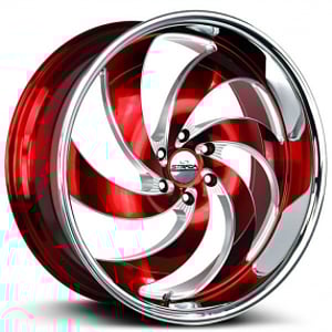 24" Strada Wheels Retro 6 Gloss Red Milled with SS Lip Rims