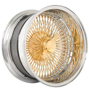 18x8" LA Wire Wheels Reverse 100-Spoke Straight Lace American Gold Triple Plating Center with Chrome Lip Rims   