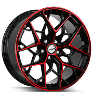 18" Shift Wheels Piston Gloss Black with Candy Red Machined Rims