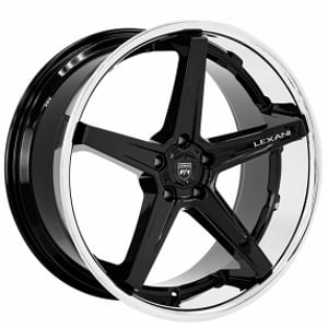 22" Staggered Lexani Wheels Savage Gloss Black with Chrome SS Lip Rims