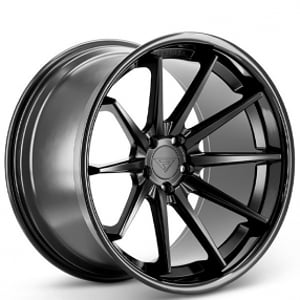 22" Staggered Ferrada Wheels FR4 Matte Black with Gloss Black Lip Rims