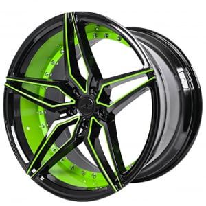 20" AC Wheels AC01 Gloss Black with Lime Green Inner Extreme Concave Rims