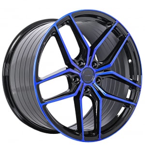 20" Staggered Stance Wheels SF03 Custom Gloss Black with Ocean Blue Accents Flow Formed Rims