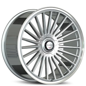 22" Staggered Koko Kuture Wheels Parlato Gloss Silver with Polished Lip Flow Formed Spindle Cap Rims