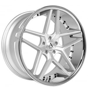 22" Staggered Azad Wheels AZ1029 Brushed Silver with Chrome Lip Rims