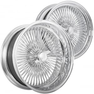 22x8" LA Wire Wheels Staggered Standard/Reverse 150-Spoke Straight Lace Chrome Rims