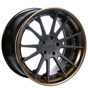 22" Staggered AC Forged Wheels ACF703 Black Face with Bronze Lip Concaved Three Piece Rims