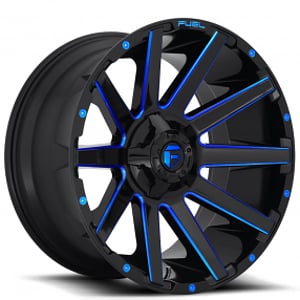 24" Fuel Wheels D644 Contra Gloss Black with Blue Milled Off-Road Rims 