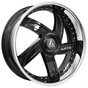 22" Staggered Artis Wheels Vestavia XL Gloss Black with SS Lip Rims