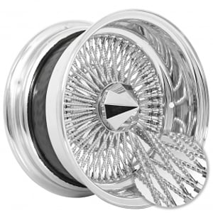 14x7" LA Wire Wheels Reverse Diamond Cut 100-Spoke Straight Lace Chrome Rims