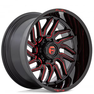 24" Fuel Wheels D808 Hurricane Gloss Black with Red Milled Off-Road Rims