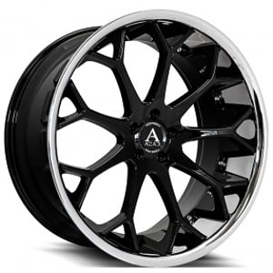 24" Staggered Azad Wheels AZ99 Custom Gloss Black with Chrome SS Lip Rims