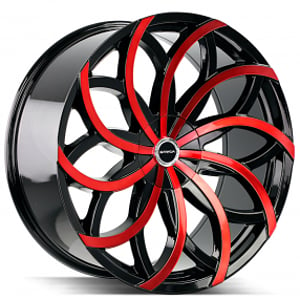 24" Strada Wheels Huracan Gloss Black with Candy Red Machined Rims