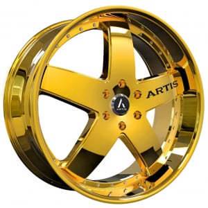 24" Artis Wheels Booya Chrome with Gold Tint Clear Rims