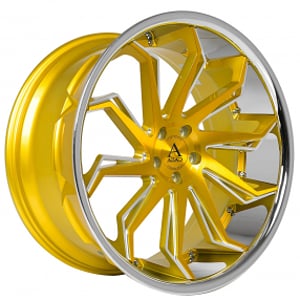 20" Staggered Azad Wheels AZ1101 Gold Brush with Chrome SS Lip Rims