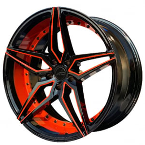 20" Staggered AC Wheels AC01 Gloss Black with Go Mango Orange Accents Extreme Concave Polaris Slingshot / 3-Wheeler Rims