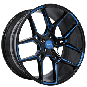 20" Staggered Giovanna Wheels Haleb Custom Gloss Black with Blue Accents Rims