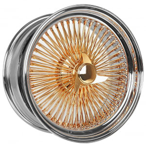 20x8" LA Wire Wheels Standard 150-Spoke Straight Lace Chrome with American Gold Triple Plating Center Rims