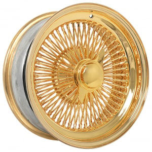 14x7" LA Wire Wheels Standard 100-Spoke Straight Lace American Gold Triple Plating Rims