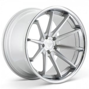 20" Staggered Ferrada Wheels FR4 Silver Machined with Chrome Lip Rims 
