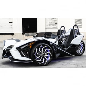 22" Staggered Lexani Wheels Shadow Gloss Black with Color Matched White Face Polaris Slingshot / 3-Wheeler Rims  