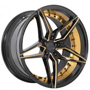 20" Staggered AC Wheels AC01 Gloss Black with Gold Accents Extreme Concave Rims 