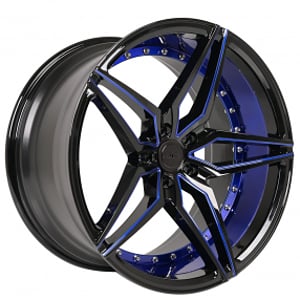 20" Staggered AC Wheels AC01 Gloss Black with Candy Blue Accents Extreme Concave Rims 