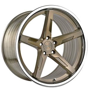 20" Staggered Vertini Wheels RFS1.7 Brushed Dual Bronze with Chrome Lip Flow Formed Rims