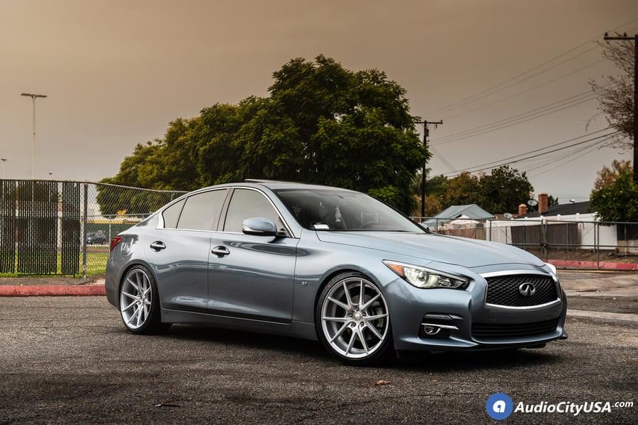 20" Staggered Rennen Wheels CRL55 Silver Brushed Rims for Lowered Infiniti Q50 Audio City USA