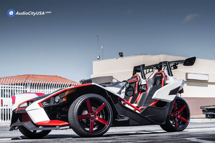 20/22" Staggered STR Wheels 607 Black  with Red Spoke Polaris Slingshot Rims