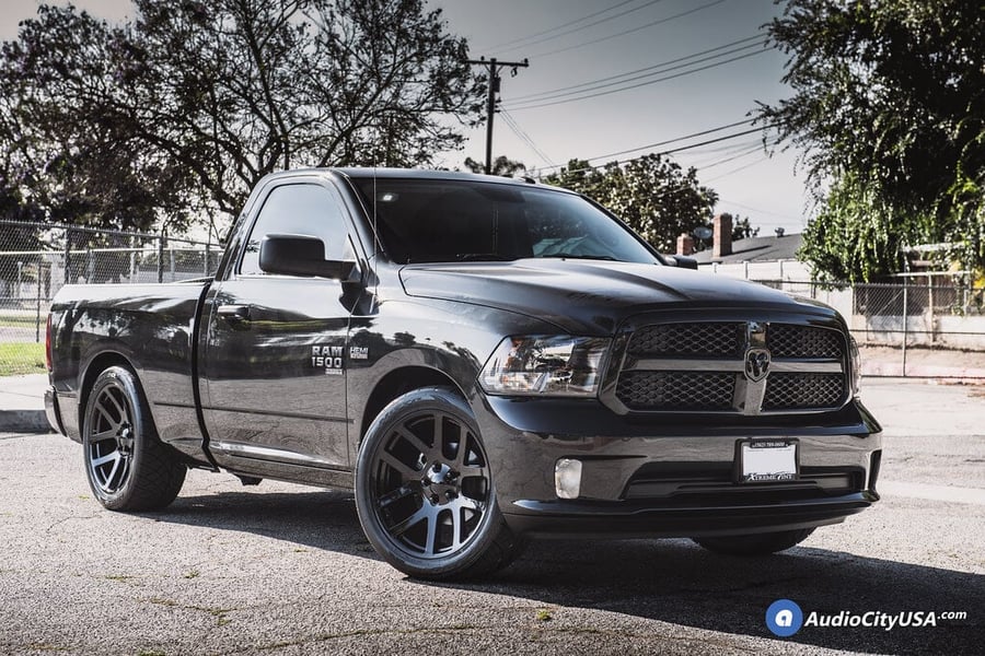 22" Dodge Ram SRT10 Wheels Gloss Black OEM Replica Rims | Nitto NT 420S Tires for 2018 Dodge Ram 1500 Single Cab Audio City USA