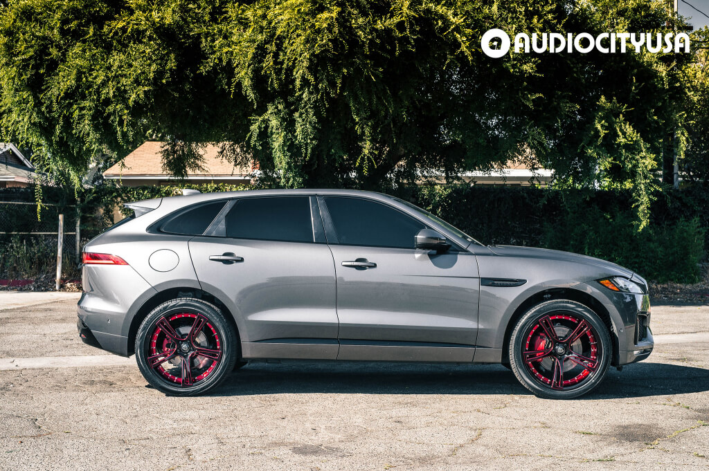 22 Marquee Wheels M3247 Black With Red Milled And Inner Lionhart Tires Lh Five 17 Jaguar F Pace Svr Audio City Usa Audio City Usa